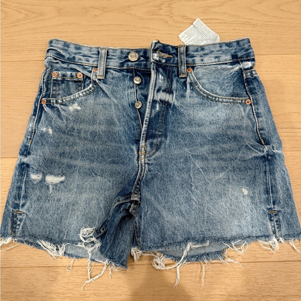 Zara Distressed Blue Denim Shorts